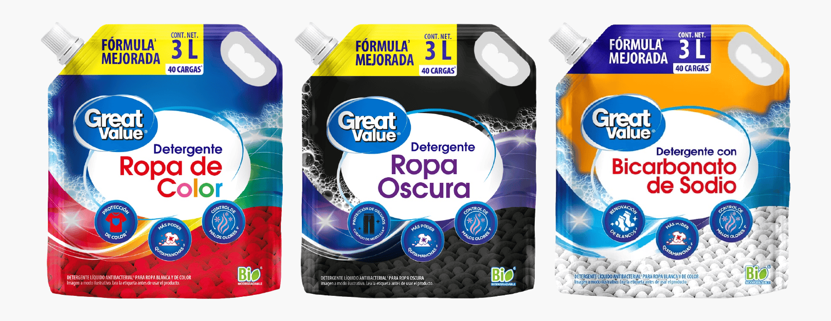 Liquid detergent assortment and size options