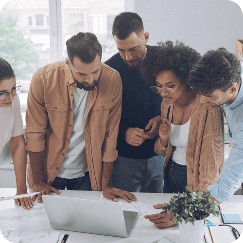 Colleagues working together to solve a problem